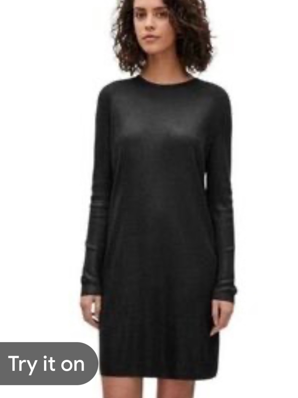 COS Black Long-Sleeve Crewneck Knit Dress